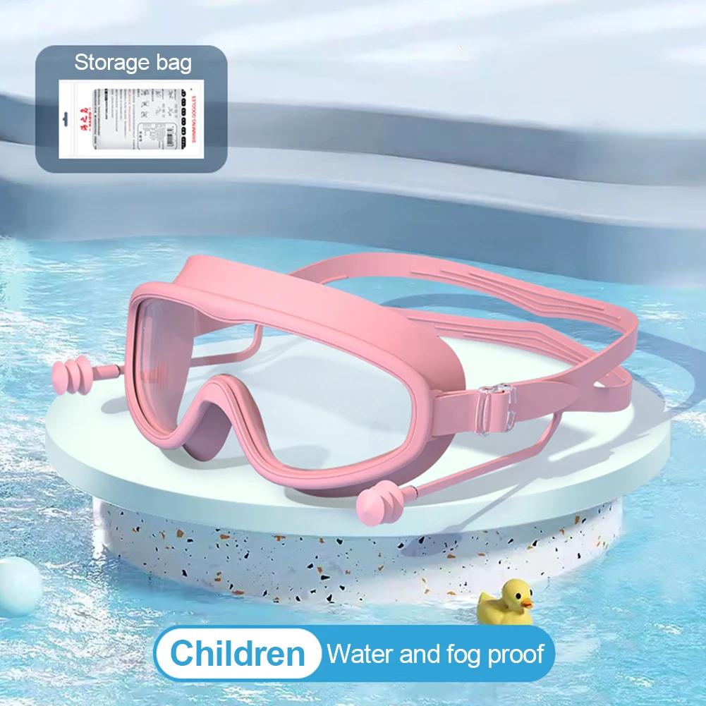 Ochelari de înot HD cu cadru mare, stiluri pentru adulți și copii, anti-ceață, ochelari de scufundări cu dopuri de urechi dintr-o bucată, echipament de înot