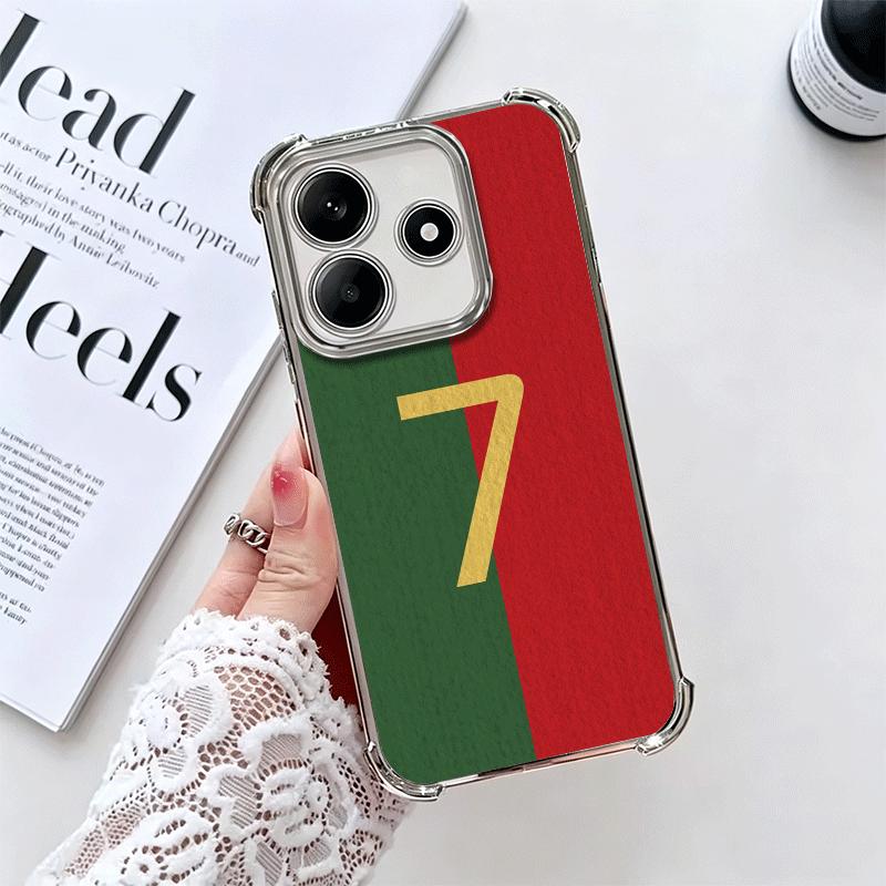 FootBall Number 7 10 19 Plating Phone Case For Xiaomi Redmi Note 14 15 Pro Plus 13 12 11 11S 11T 10 9S 9 5G Anti-Fall Airabag Co