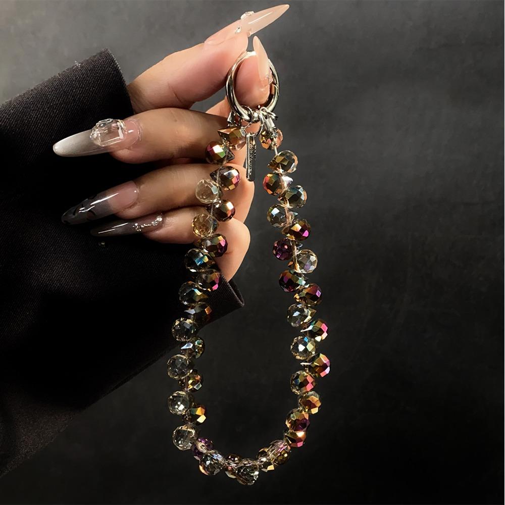 Glitter Crystal Bead Keychain Transparent Phone Lanyard Wrist Crystal Chain  for Women Girls