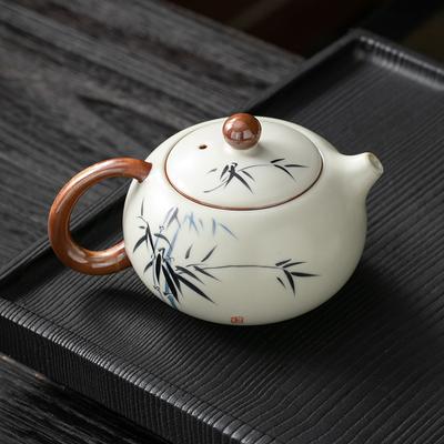 Žlutá konvička z pece Ru, ručně malovaný modrobílý porcelán, jedna konvička pro domácnost, malá konvička Xi Shi, čajová souprava kung-fu, čajové sítko