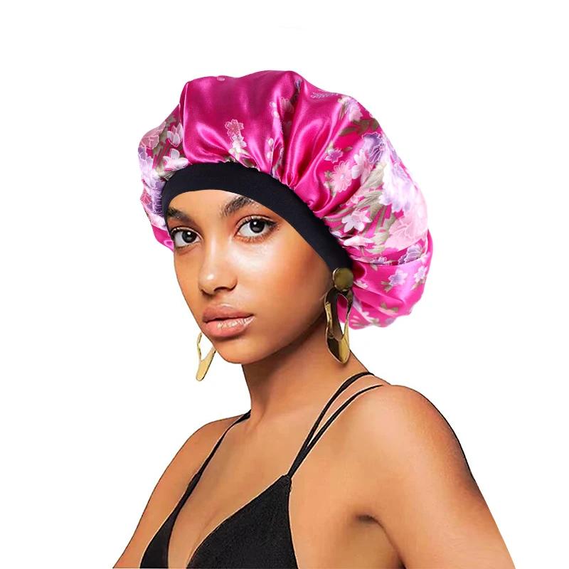 New Satin Hair Caps for Sleeping Women Bath Wide-brimmed Headwear Cover Hat Curly Hair Styling Accessories Hair Cap for Sleeping