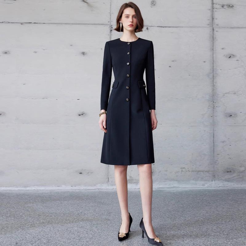 

Spring-Autumn Slimming Round Neck Mid-Length Single-Breasted Women s Dress XL