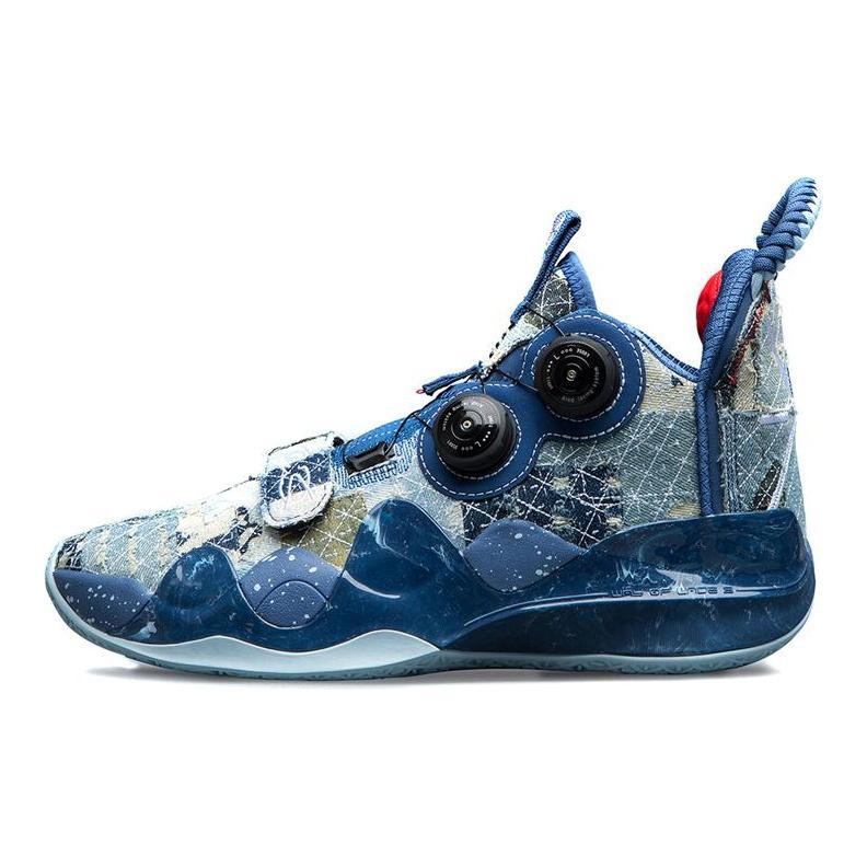 Li Ning WOW 8 Moment Dämpfung Rutschfest Abriebfest Mittelhoch Performance Basketballschuhe Herren Schwarz Blau ABEP001-6