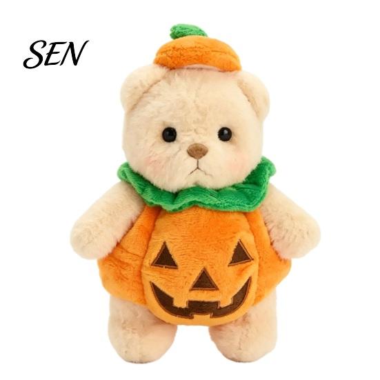 Halloween Pumpkin Bear Plush Toy, Soft Stuffed Animal for Kids, Theme Room Decor Cute Huggable Pillow Fall Holiday Home Plushie Toy Party