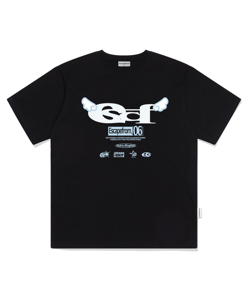 ESCAPEFROM Angel Escf Logo Collage Print Oversized Short Sleeve T-Shirt Black