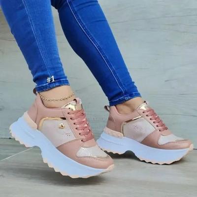 Damen Chunky Plateau Sneaker Damen Neu Lässig Mode Rutschfest Schnürschuhe Dicke Sohle Sportschuhe Übergröße 43
