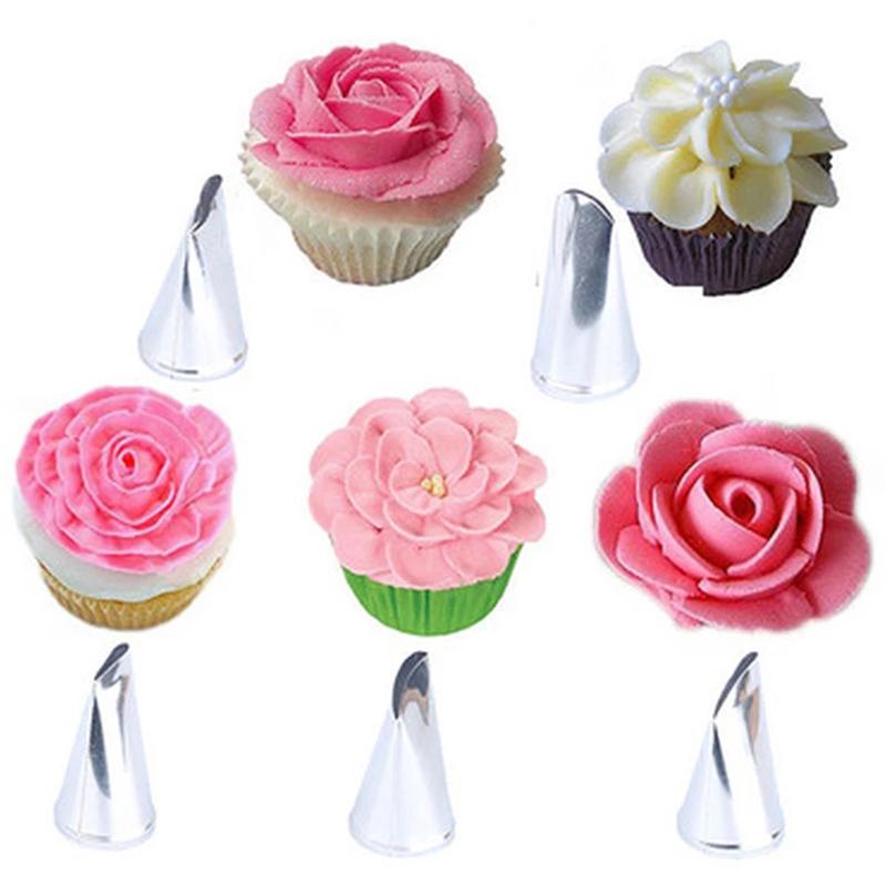 5Pcs/Set Rose Petal Metal Cream Tips Cake Decorating Tools Icing Piping Nozzles