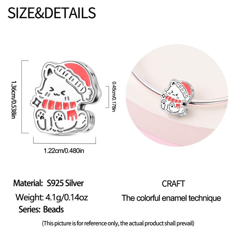 925  Silver Christmas Puppy Cat Charms Sleigh Happy New Year Bead Pendant Fit Original Bracelet Necklace Jewelry Gift
