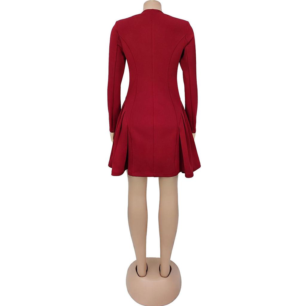 Elegant Deep V Ruffle Long Sleeve Short Dress - Women's European & American Fashion