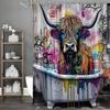 Colorful Modern Abstract Graffiti Creative Highland Cow Shower Curtain, Bathroom Decorative Shower Curtain, Waterproof Shower Cu
