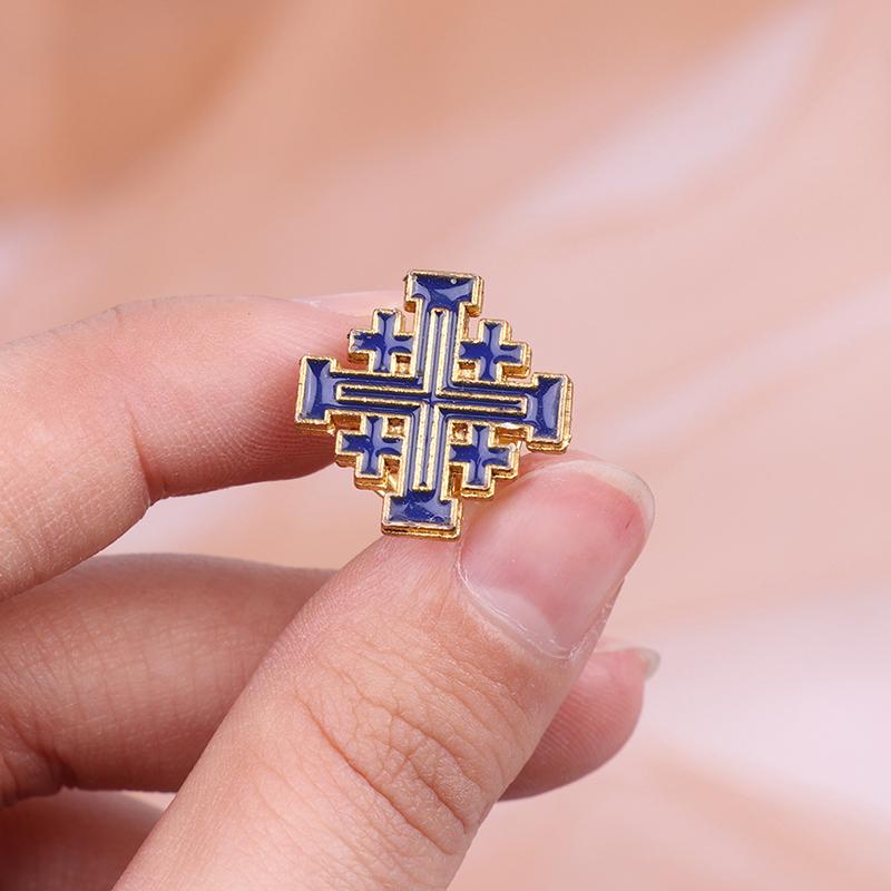 1Pc Catholic Christian Jerusalem Cross Brooch Badge Religious Jewelry Halo Gifts