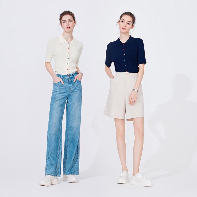 Navigare Women's Lapel Mid-Sleeve Slim Knit Cardigan