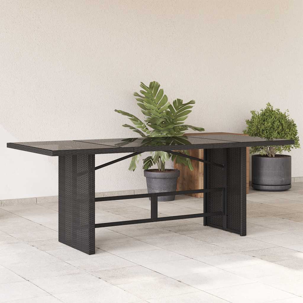 Garden Table with Glass Top Black 190x80x74 Cm Poly Rattan