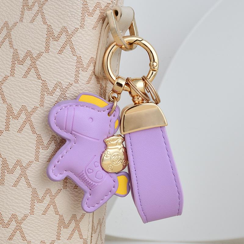 Instant Wealth Leather Keychain: Cartoon Pony Bag Charm & Couple Car Pendant - New Year Gift