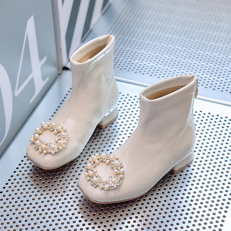 Girls Martin boots 2025 new autumn and winter red leather boots velvet baby boots little girl princess children's short boots