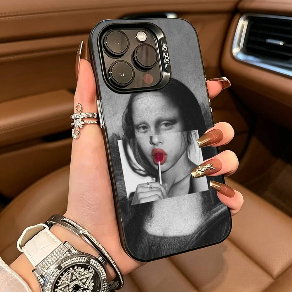 Aesthetic Funny David Mona Lisa Phone Case For iPhone 17,16,15,14,13,12,11 Plus Pro Max Colored Silver Phone Case
