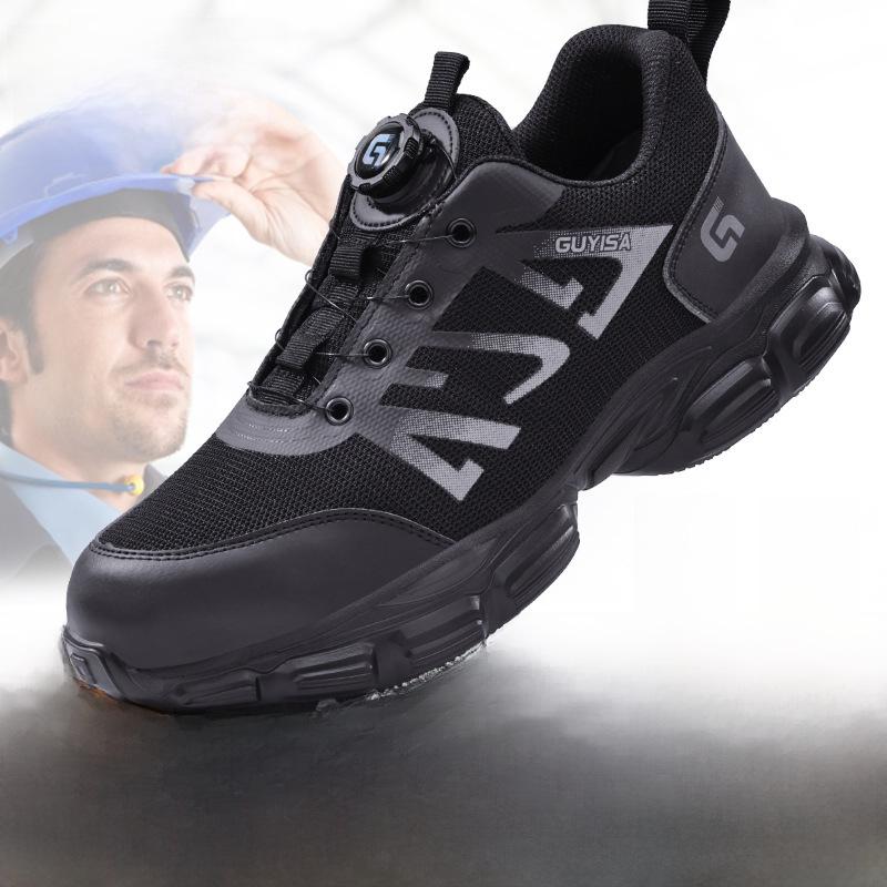 Přeshraniční otočné knoflíkové lehké bezpečnostní boty - Prodyšné pracovní boty bez šňůrek pro muže a ženy