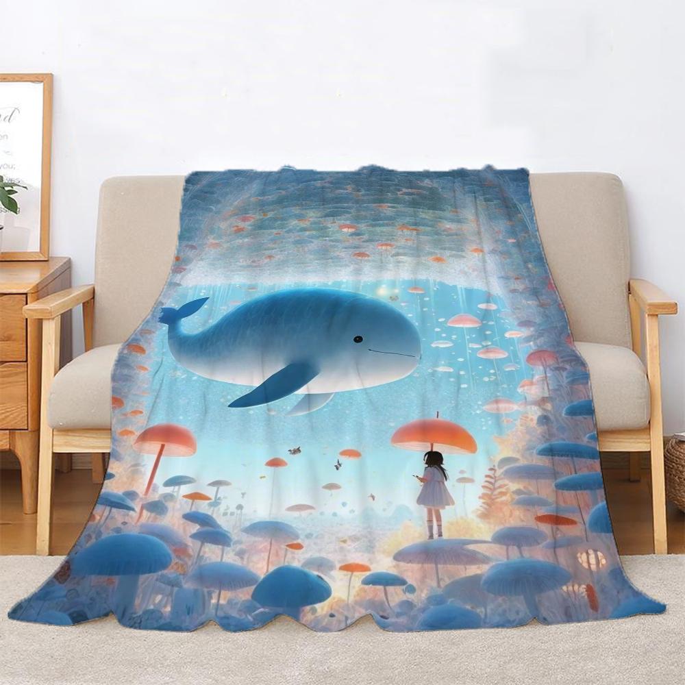 The Whale At the Bottom of the Sea Fluffy Soft Blankets Sofa Decoration Bed Blanket 150cm X 200cm Home Interior Beach Towel Knee