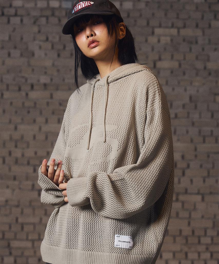 FILLUMINATE Symbol Mesh Hoodie Knit - Beige