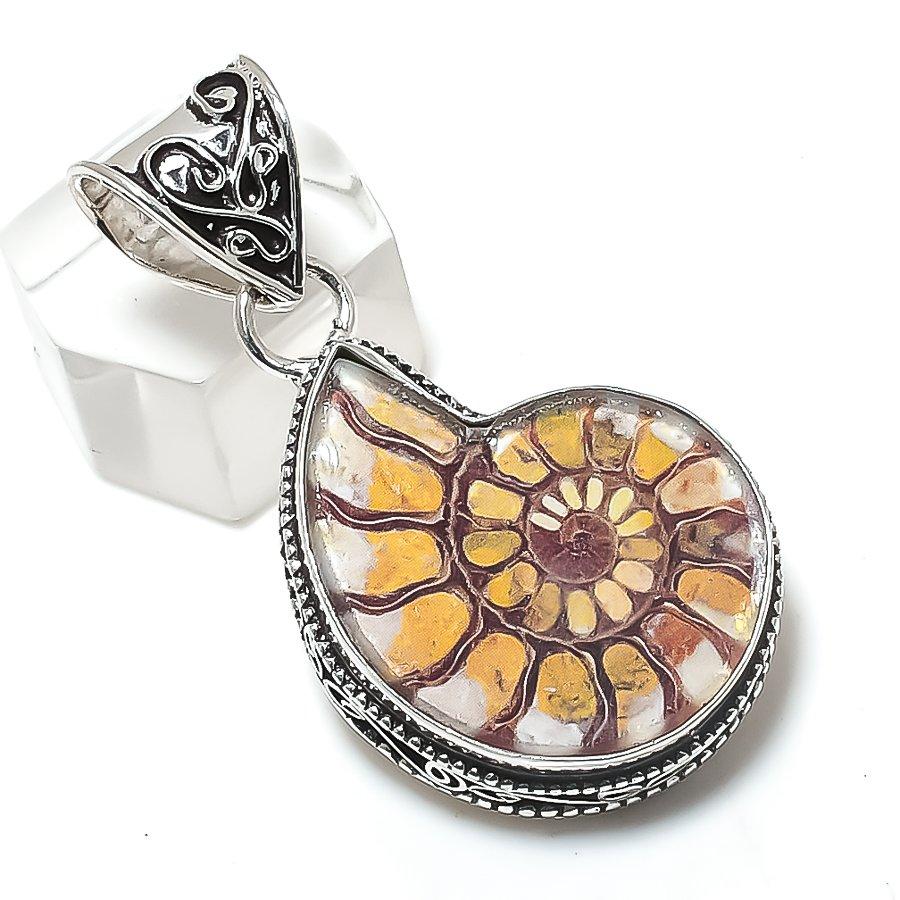 

Ammonite Fossil Gemstone 925 Sterling Silver Jewelry Pendant 1.77