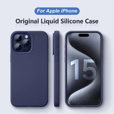 Original Liquid Silicone Case For iPhone 15 14 13 12 11 Pro Max Mini Shockproof Cover X XS XR 7 8 Plus Phone Cases Accessories