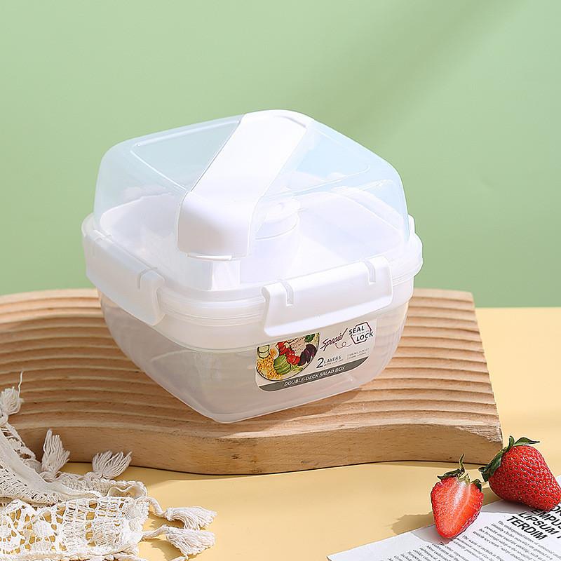 Double Layer Fruit Salad Box With Sealed Lid For Picnic And Office Use