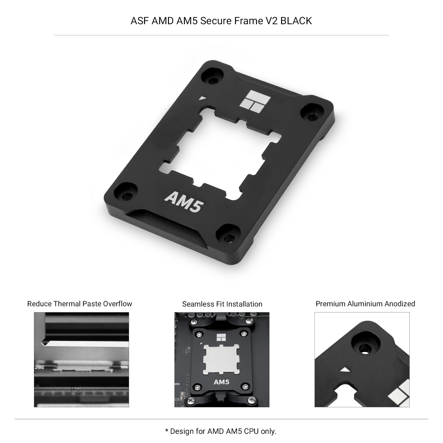 Thermalright AM5 Secure Frame Black V2 CPU Holder, AM5 Corrective Anti-Bending Fixing Avoiding capacitors, AM5 Secure Frame, AM5 Anti-Bending Contact