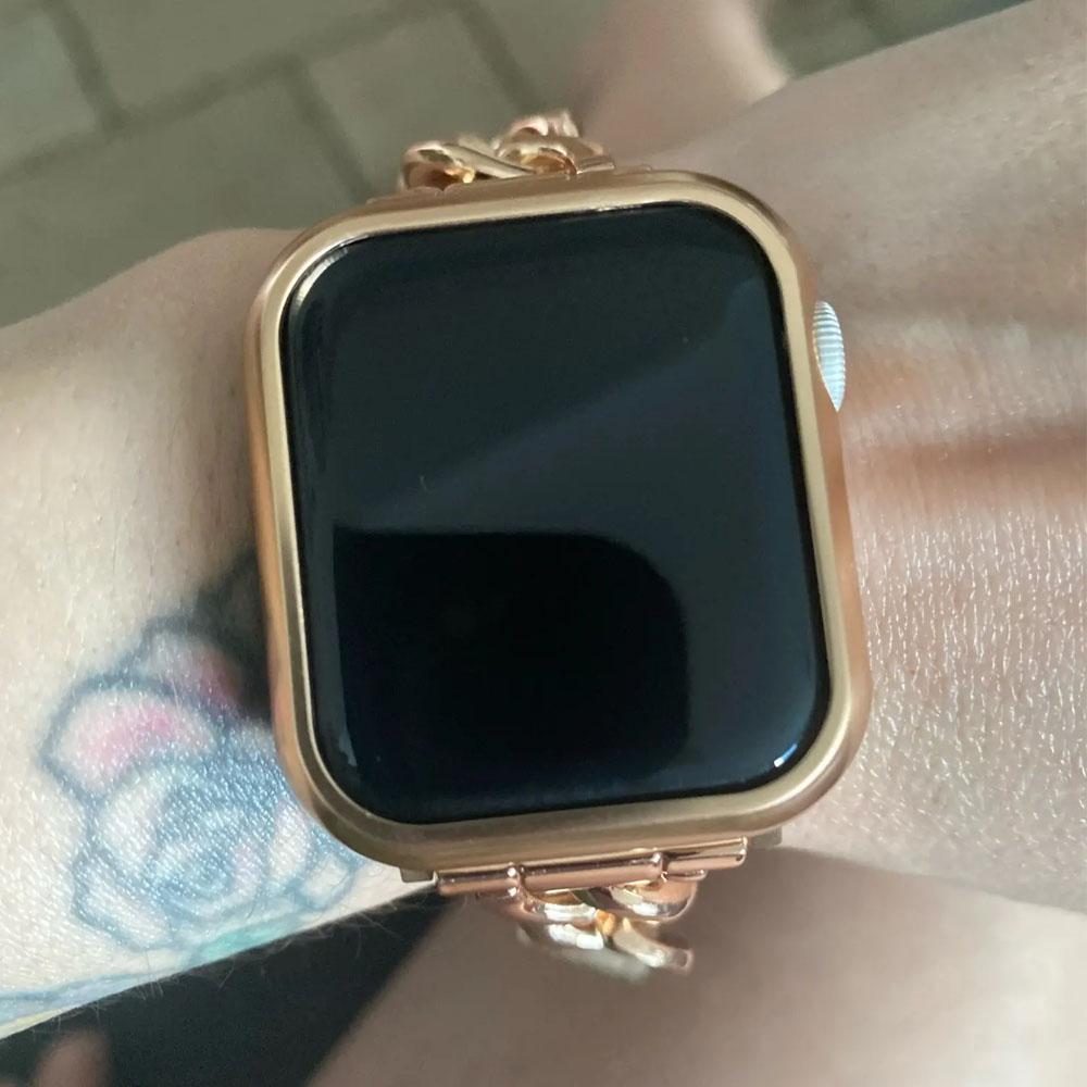 Accessories for Apple Watch Case 45mm 46mm Metal Bumper Protective Cover Frame for iWatch 10 Series 7/6/5/4 Cases Aluminum Gold