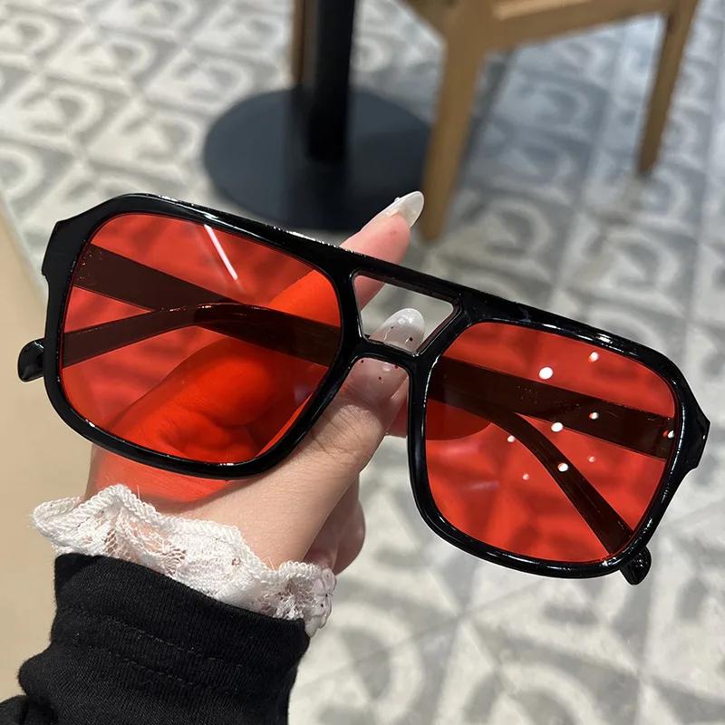 New Square Double Beam Pilot Sunglasses, Personalized Trendy Multi-color Shades for Driving Cycling Tourism Street Photography Outdoor Eyewear