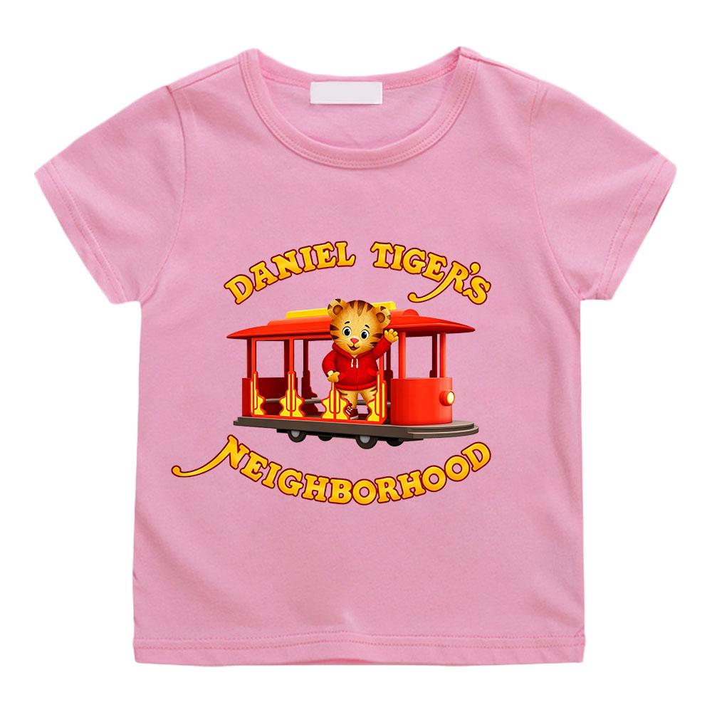 Cotton Children's T-shirts Daniel Tiger’s Neighborhood Cartoon Print Short Sleeve Retro Boys Cute Girls Tees Casual Tops Summer