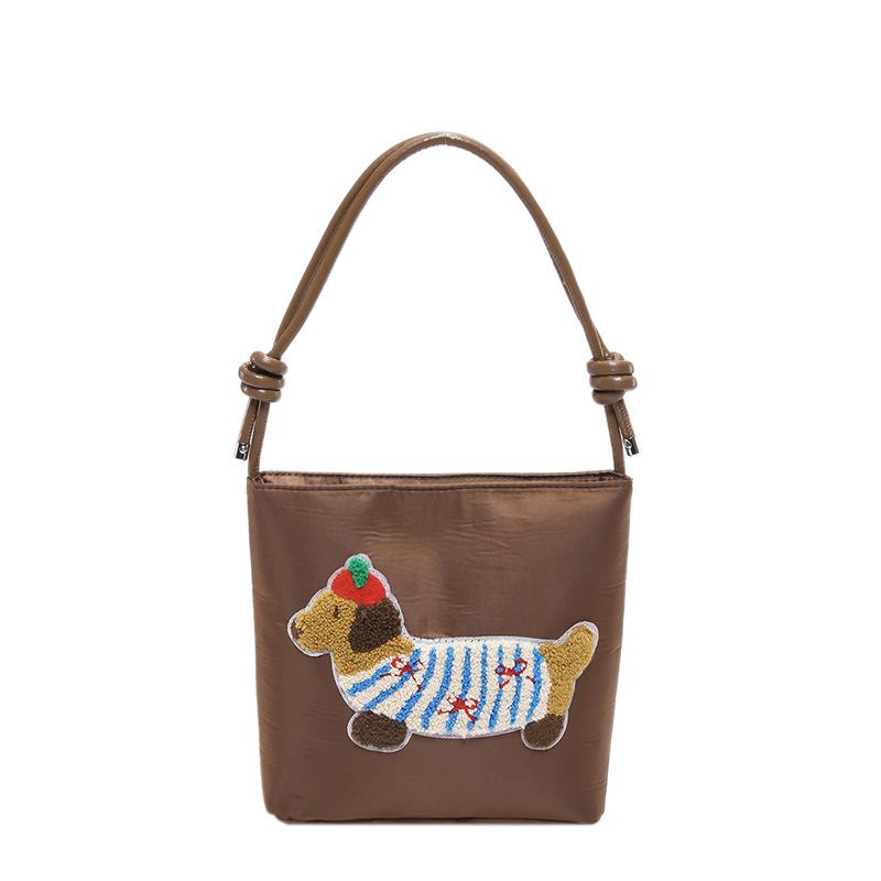 

Сумка на плече милий щеня сумка-відро зимова мода універсальна сумка на плече мультиплікаційна портативна жіноча сумка під пахвами коричневий