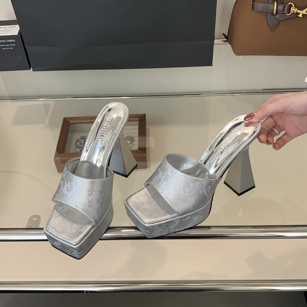 Fashion Blue Slippers Heeled Sandals Black Platform High Heels Summer Shoes Women Ladies Chunky Slippers Fashion Sandalias Mujer