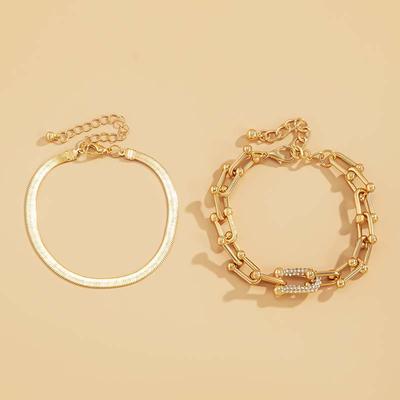 U-shaped Bracelet Two-piece Set for Women, Fashionable Punk Inlaid Zirconia Chain Jewelry Party Gift
