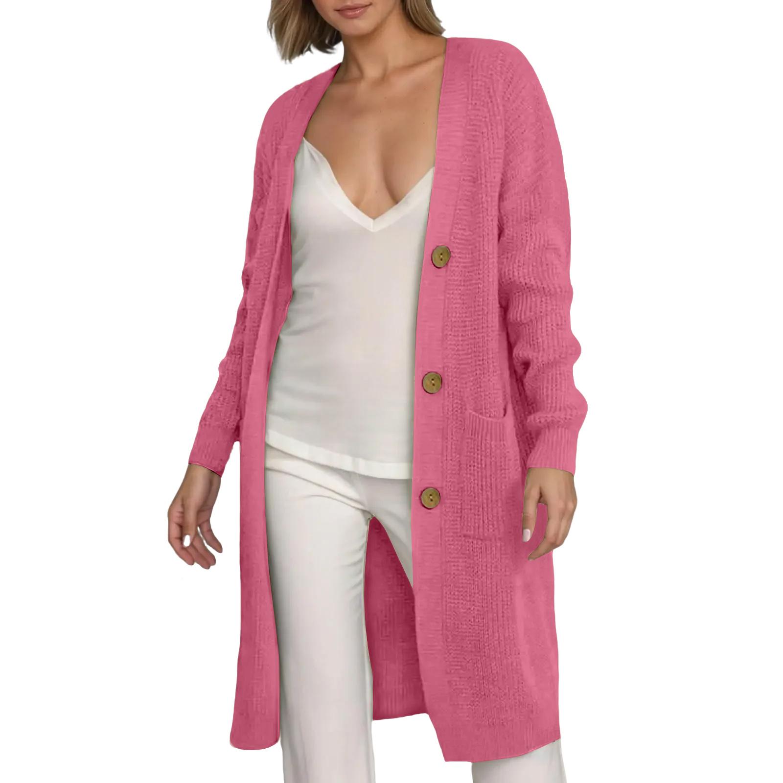 

Women s Solid Color Long Sleeved Knee Length Knitted Cardigan, Lazy Trend, Medium Long Hair Jacket XXXXXL