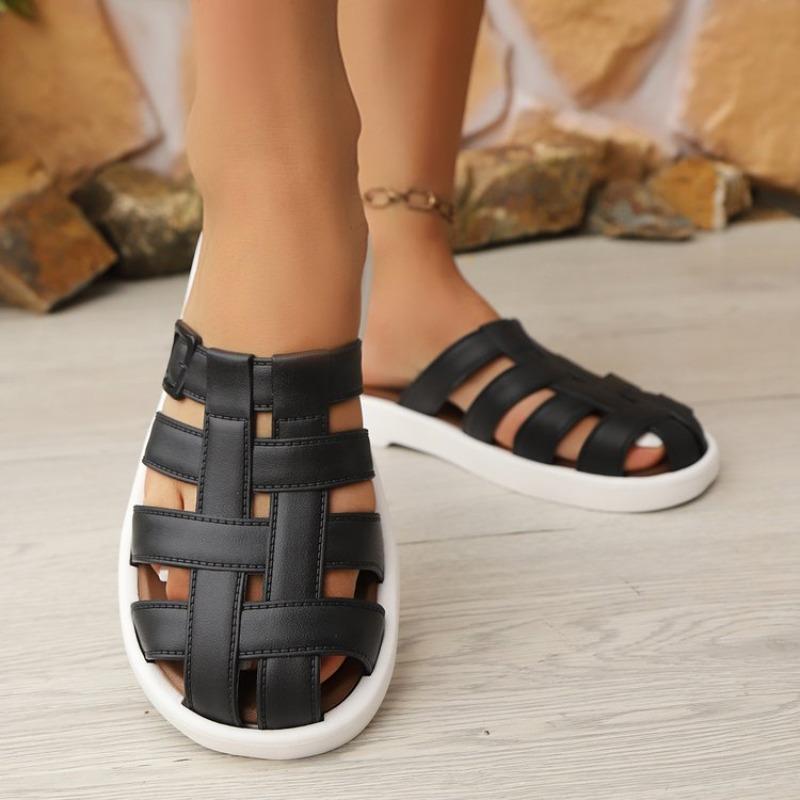 Fashion new Summer women's outdoor slippers Flat bottomed Baotou Muller Weaving design