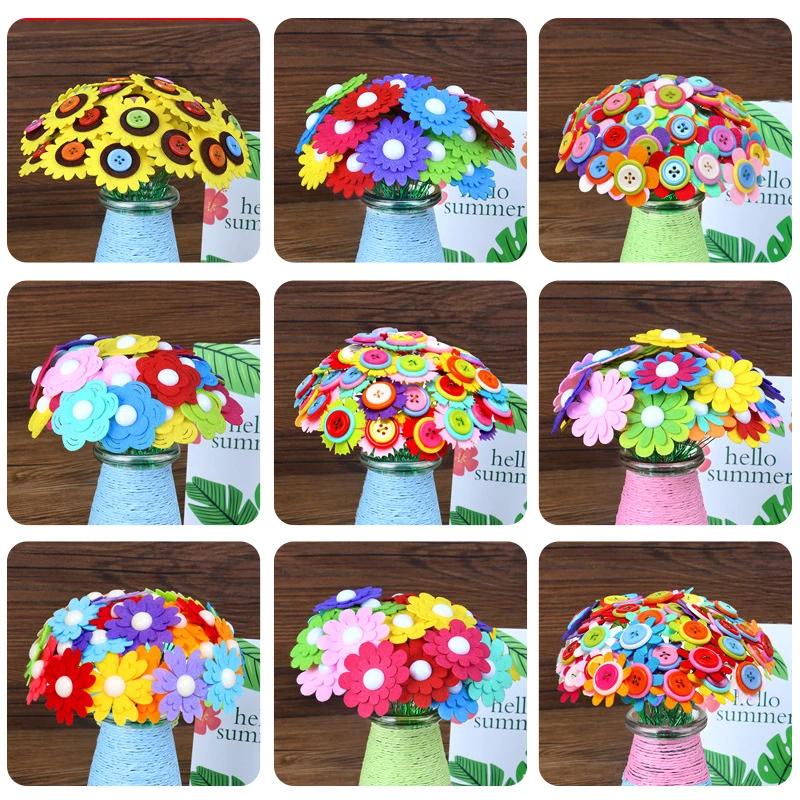 Kit Creativo Floreale Bouquet con Bottoni e Fiori di Feltro Vaso Giocattolo Artistico Progetto Creativo Bambini Bambino Attività Fai da Te Giocattoli Ragazzi Ragazze Regalo