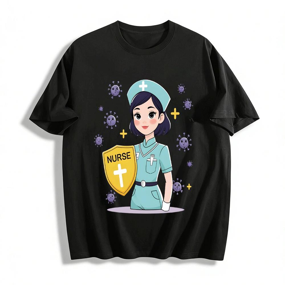 

Nurse Themed Print Top Health Guard Anti Epidemic Commemorative Tee Pure cotton T-shirt 6XL