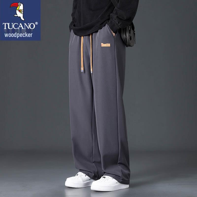 TUCANO Men's Plush Lined Wide-leg Straight Casual Cotton Pants