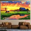 2D flat sunset cattle with windmills and barns perfect for family gatherings outdoor decoration polyester fiber