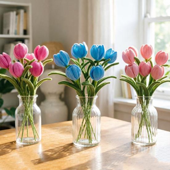 Twisting Stick Tulip Wool Flowers Never Wither Floral Arrangement Long-Lasting Keepsake Flower for Home Decor