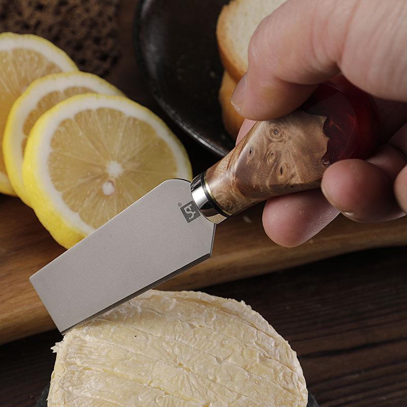 High-End Pure Titanium Cheese Knife Set with Red Resin Wood Handle