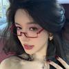 Y2K Japanese Anime Glasses Frame Small Square Cosplay Red Half-Frame Glasses No Lenses  Metal Rectangular Eyeglasses