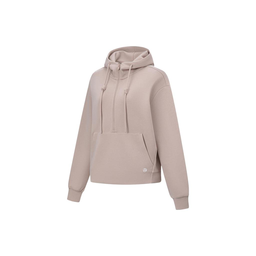 Li Ning Fitness Series Solid Color Pullover Long Sleeve Hooded Knitted Sports Sweatshirt Women Sweatshirt First-Love-Pink AWDU866-2