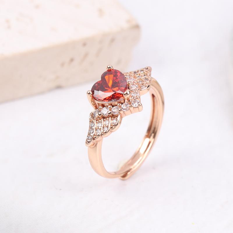 Leichter Luxus Romantisches Herz Granatapfelrot Zirkon Champagnergold Ring Modischer Und Vielseitiger Schmuck Geschenk