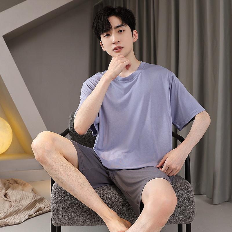 Men s Summer Ice Silk Short Sleeve Pajama Set - Breathable & Cool Casual Home Wear