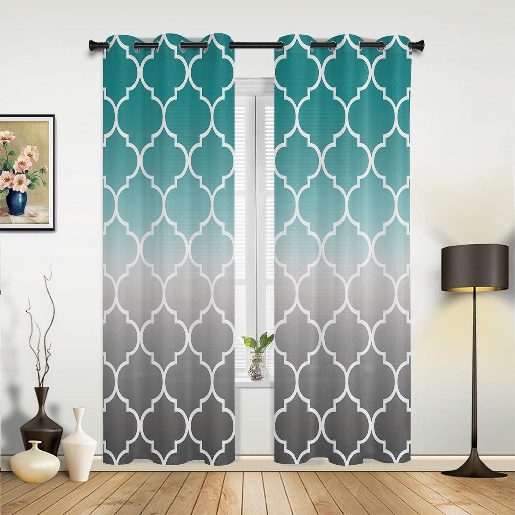 Teal Turquoise Morocco Geometry Curtains for Bedroom Living Room Drapes Kitchen Children's Room Window Curtain Modern Home Decor
