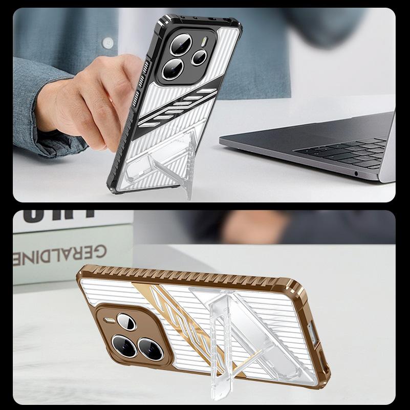 Invisible Bracket Four Corner Airbags Protect Case For Xiaomi Redmi Note 14 4G Note14 Pro + 13 Pro Redmi 14c 13C A3 Armor Cover