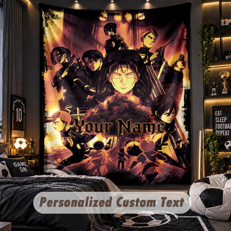 Personalized Wall Tapestry,Attack on Titan Custom Printed Name, Fabric Wall Art For Indoor Room Backdrop