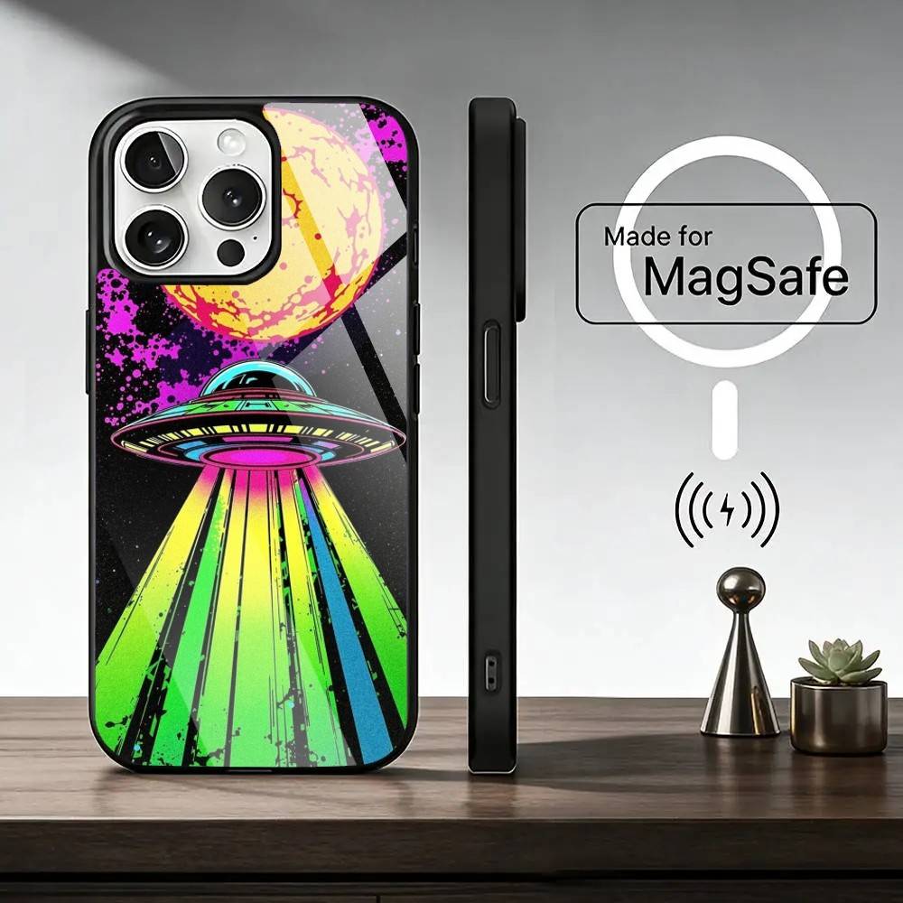 

Aesthetics Cartoon alien space Phone Case For iPhone17,16,15,14,13,12,11 Plus,Pro Magnetic with Magsafe Wireless Charging iPhone17Promax