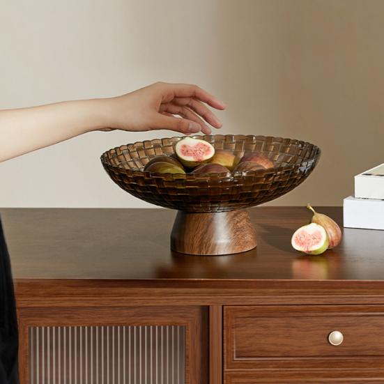 Plastic Fruit Bowl Large Modern Textured Fruit Holder Stand with Removable Pedestal Decorative Vegetable Basket for Kitchen Counter Dining Table